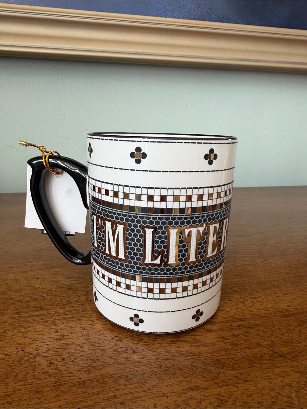 EnVogue “I’m Literally Dead” Mug NWT Anthropologie Inspired Black Gold Halloween
